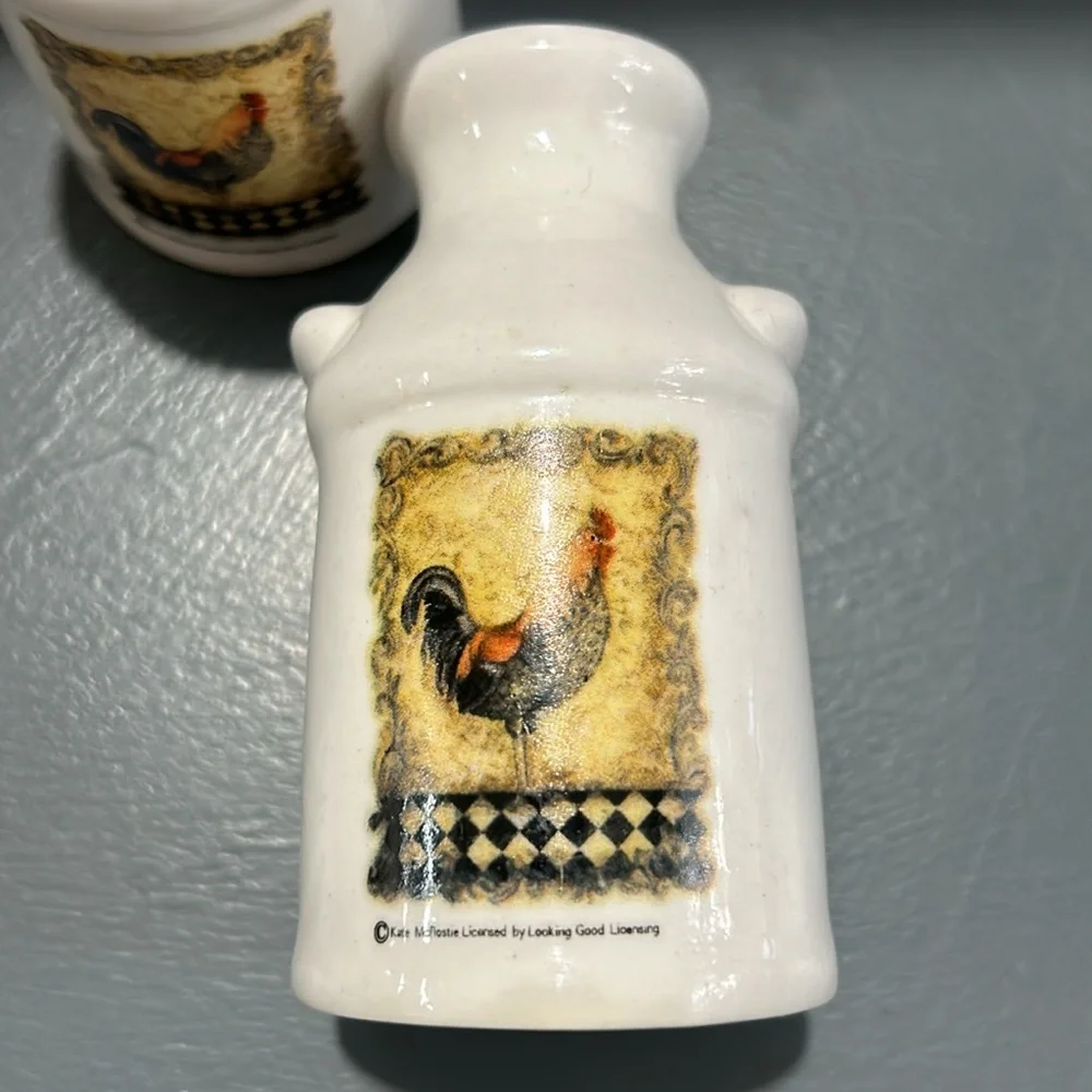Vintage Kate McRostie ceramic rooster milk jug salt & pepper shakers